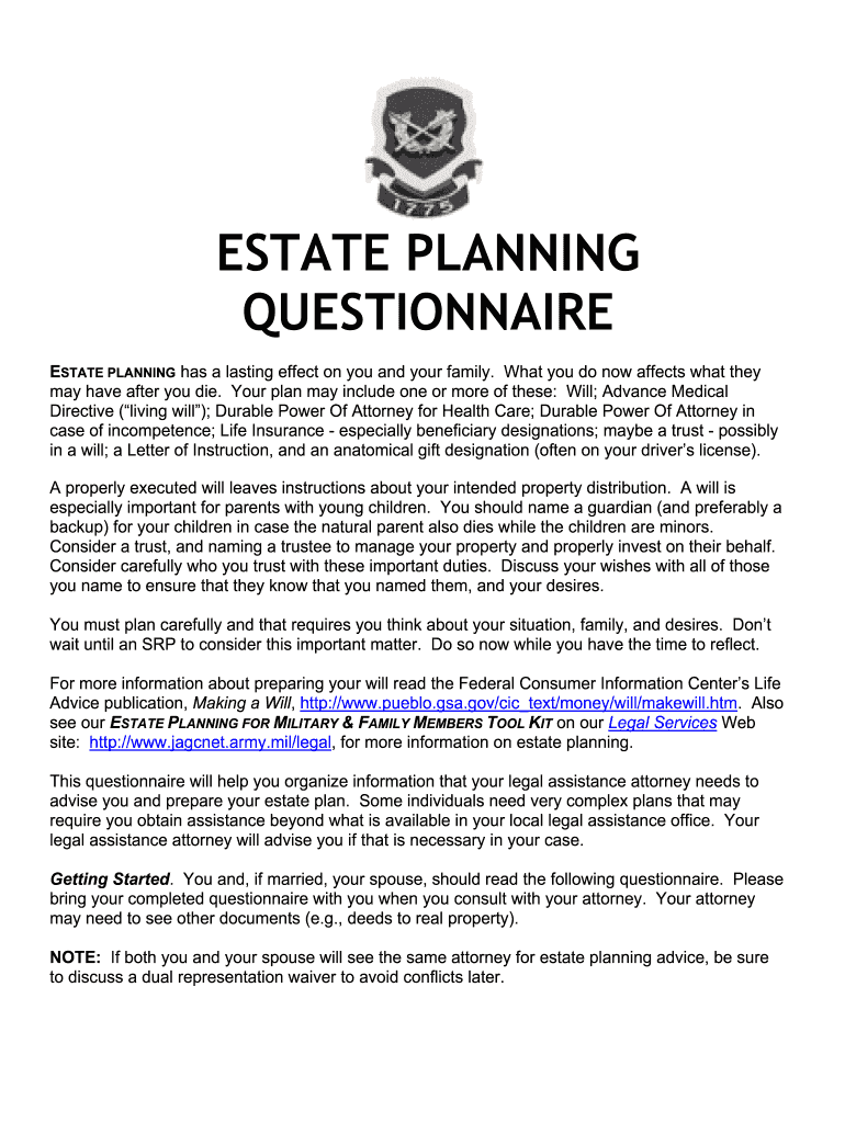 Get and Sign Estate Planning Questionnaire  Form