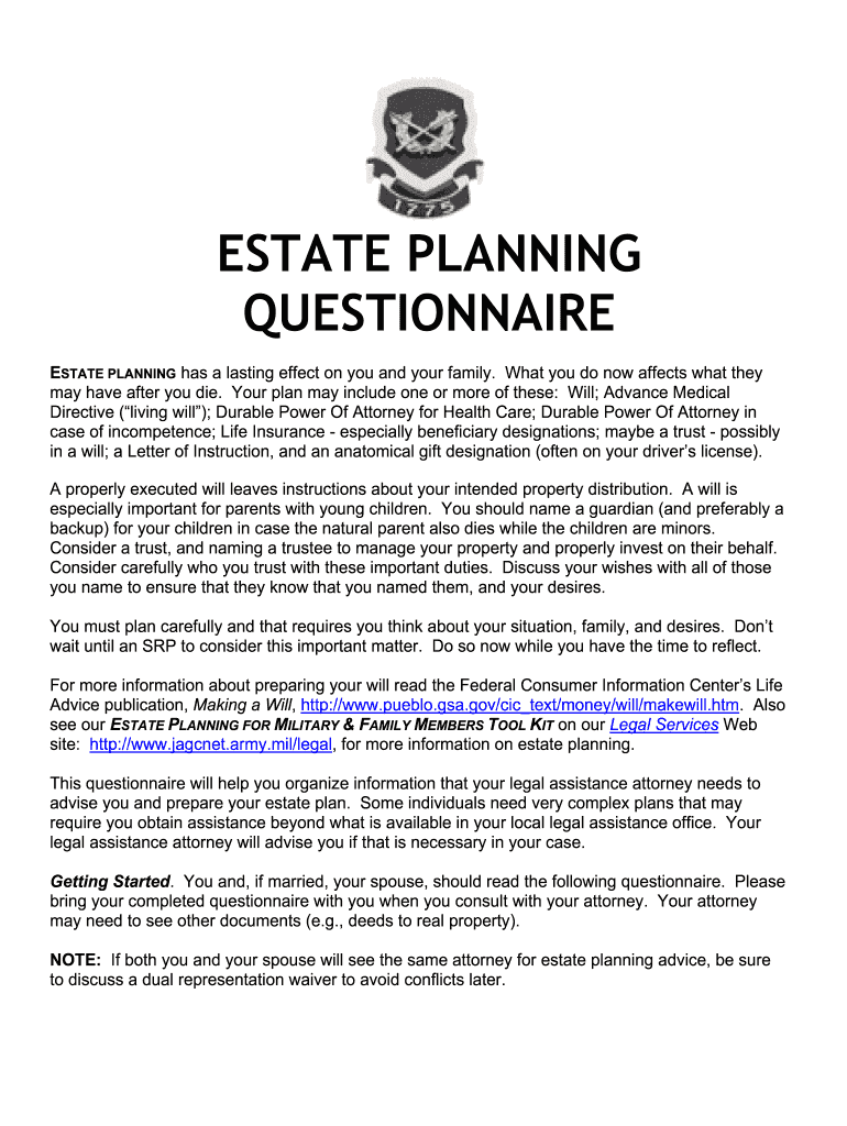 Estate Planning Questionnaire  Form