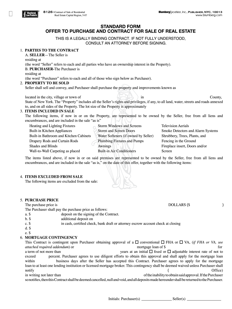  Ny Standard Form Contract for Purchase and Sale of Real Estate 2007-2024