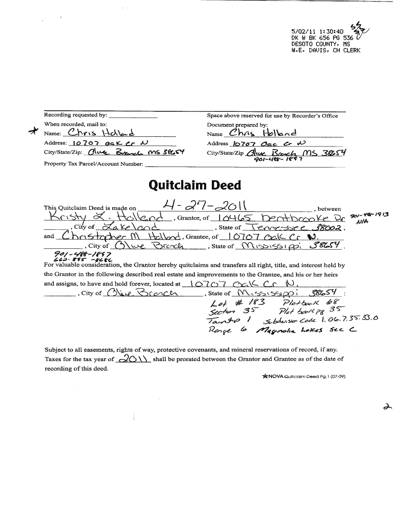 Nova Quitclaim Deed  Form