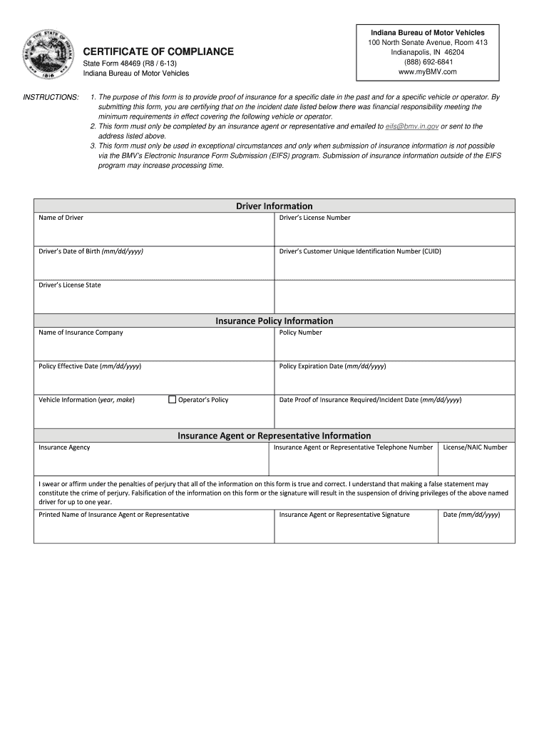 Certificate of Compliance Indiana  Form