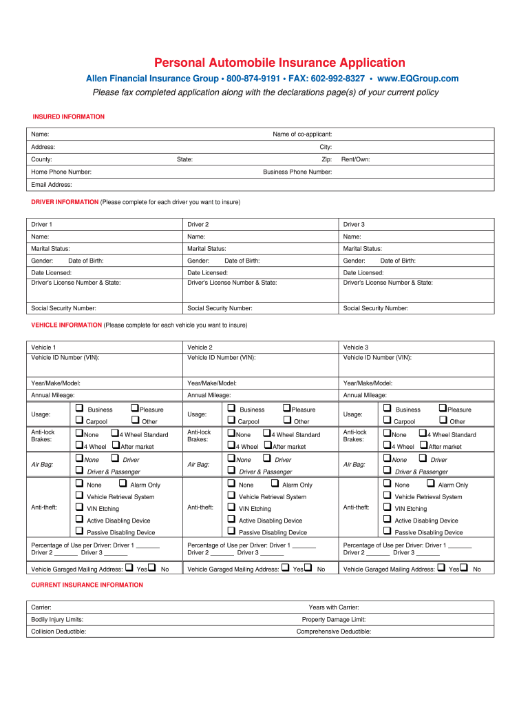 Car Insurance Declaration Page Template  Form