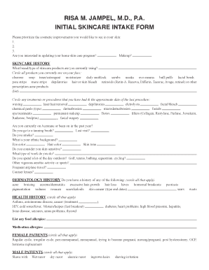 Intake Forms for Esthetician Facial