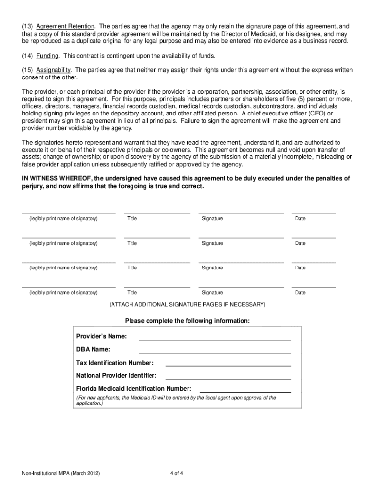  Medicaid Provider Agreement 2012-2024