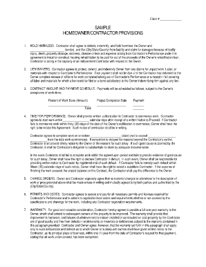 Homeowner Contractor Agreement  Form