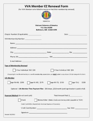  VVA Member EZ Renewal Form Vietnam Veterans of America Vva 2012