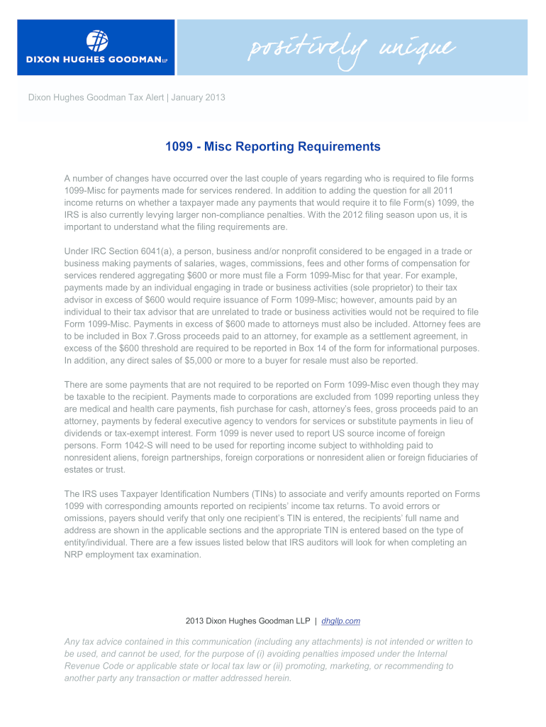 1099 Misc Reporting Requirements Form