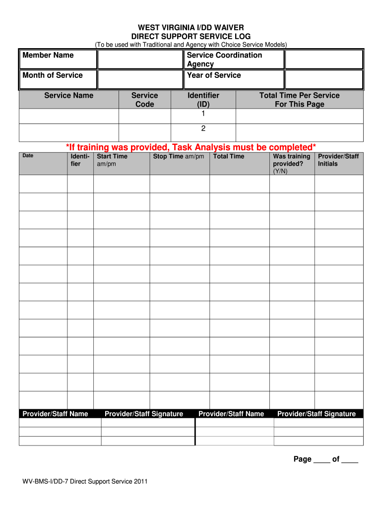  Wv Bms Idd 7 Direct Support Service Forms 2011