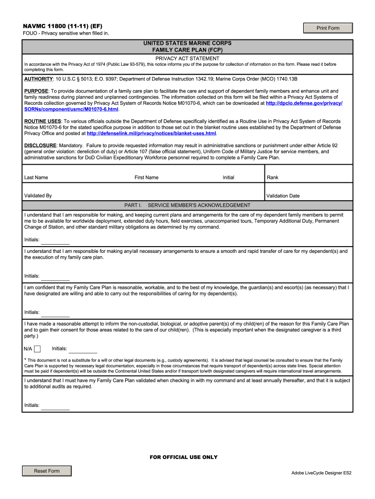 Usmc Family Care Plan  Form