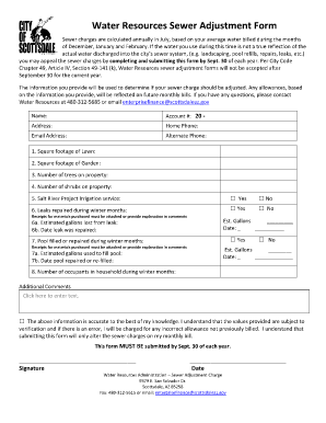 City of Scottsdale Water Resouces Sewer Adjustment Form