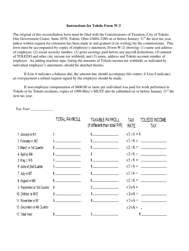 City of Toledo Individual Tax Return  Form