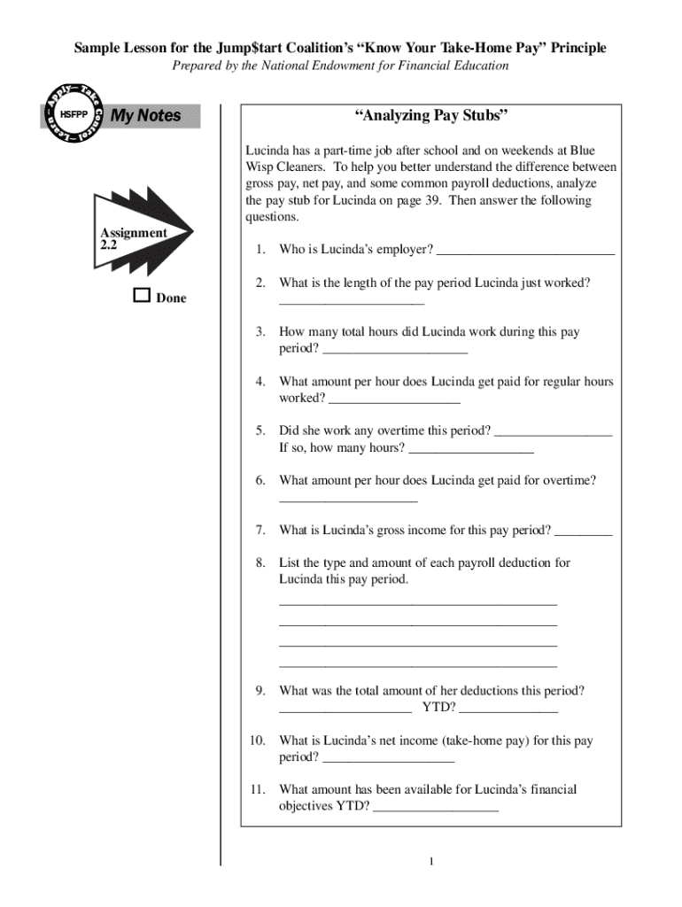 Analyzing Pay Stubs Lucinda Answer Key  Form