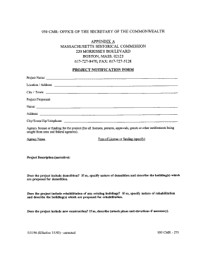 Mass Historic Project Notification Form Mass