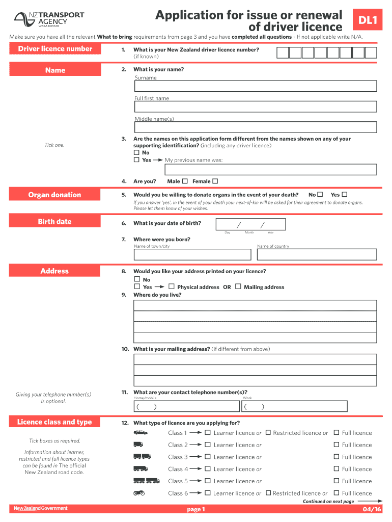  Application for Issue or Renewal Nzta Govt 2016