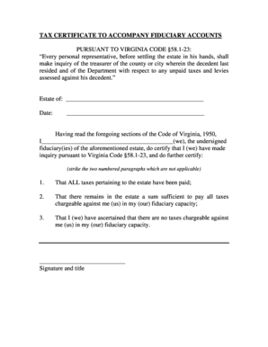 Tax Certificate to Accompany Fiduciary Accounts  Form