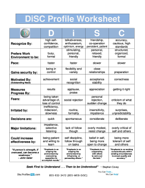Disc Assessment Worksheet PDF  Form