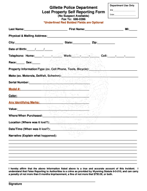 Self Reporting Form
