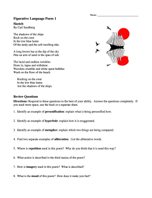 Figurative Language Poem 1 Answer Key  Form