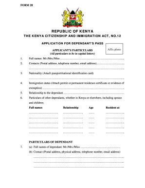 Form 28 Dependant Pass PDF
