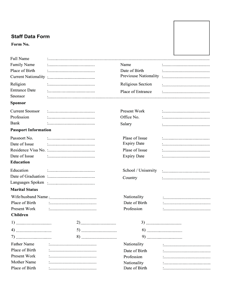 Staff Data Form