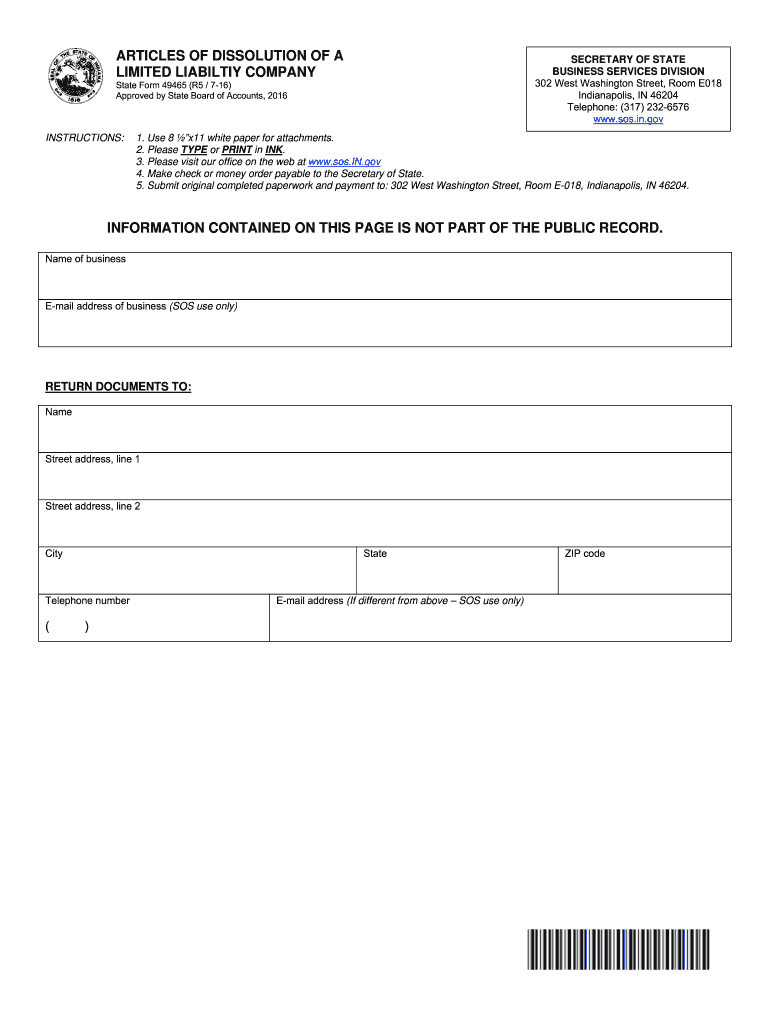  Articles of Dissolution of a Limited Liability Company 2017