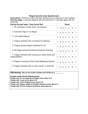 Fatigue Scale Questionnaire  Form