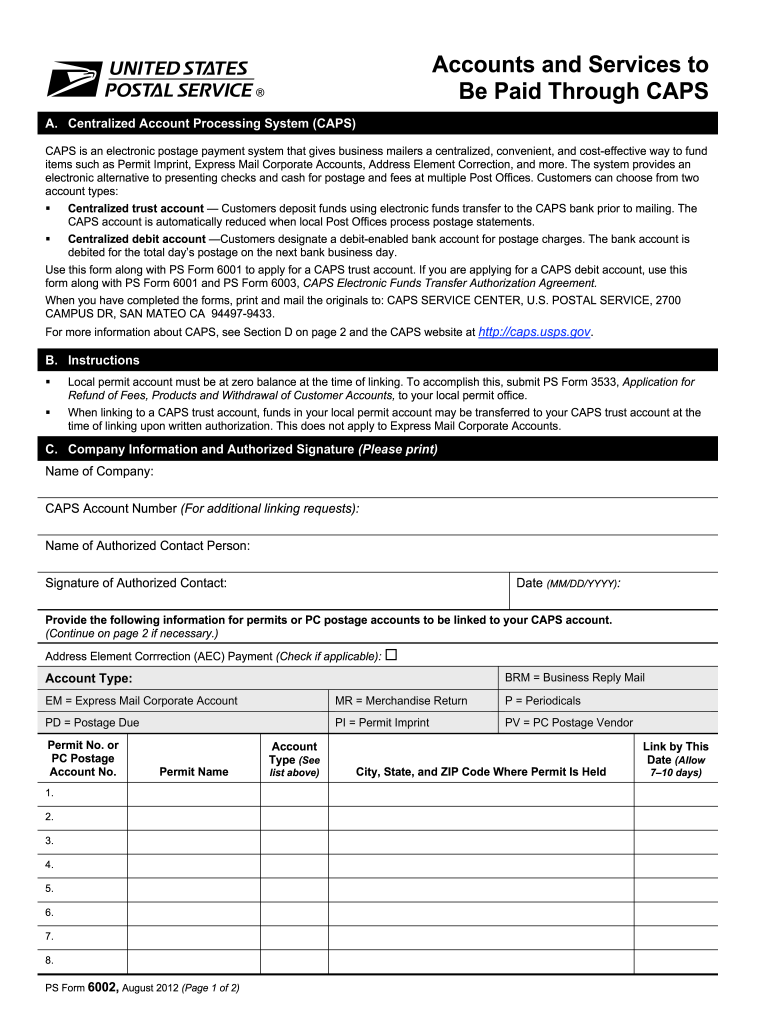 Fillable Form Usps 6002