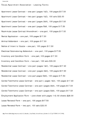 Texas Apartment Association Lease Agreement PDF Editable  Form