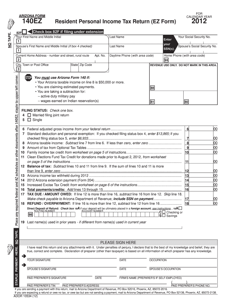  Arizona Form 2012