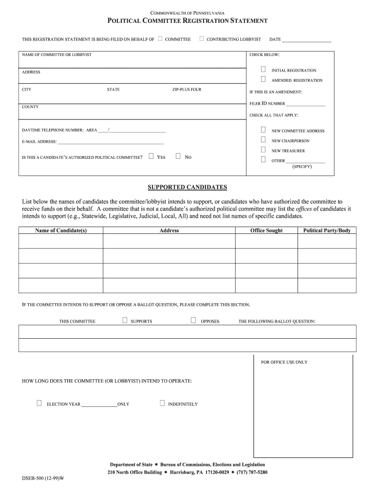  Political Committee Registration Statement Pa 1999-2024