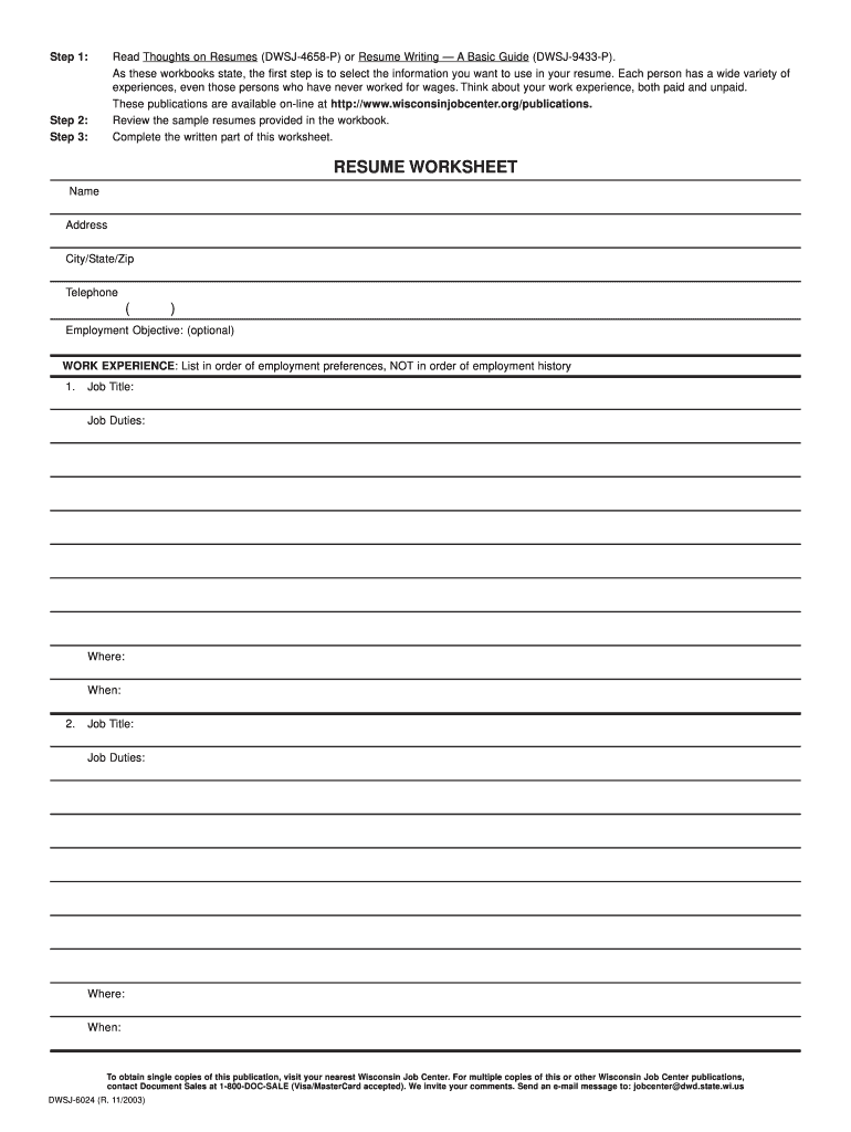  Resume Worksheet 2003-2024