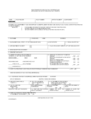 New York Motor Vehicle No Fault Insurance Application  Form