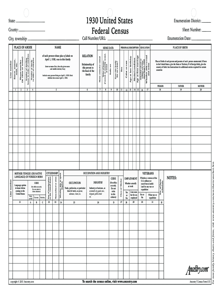 Blank 1930 Census Form