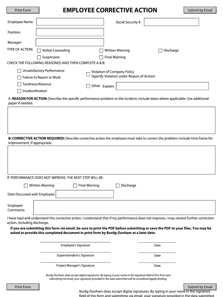 Corrective Action Form