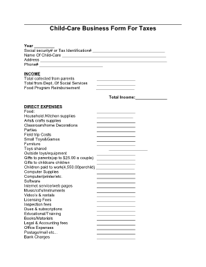 Child Care Business Form for Taxes Daycare Match