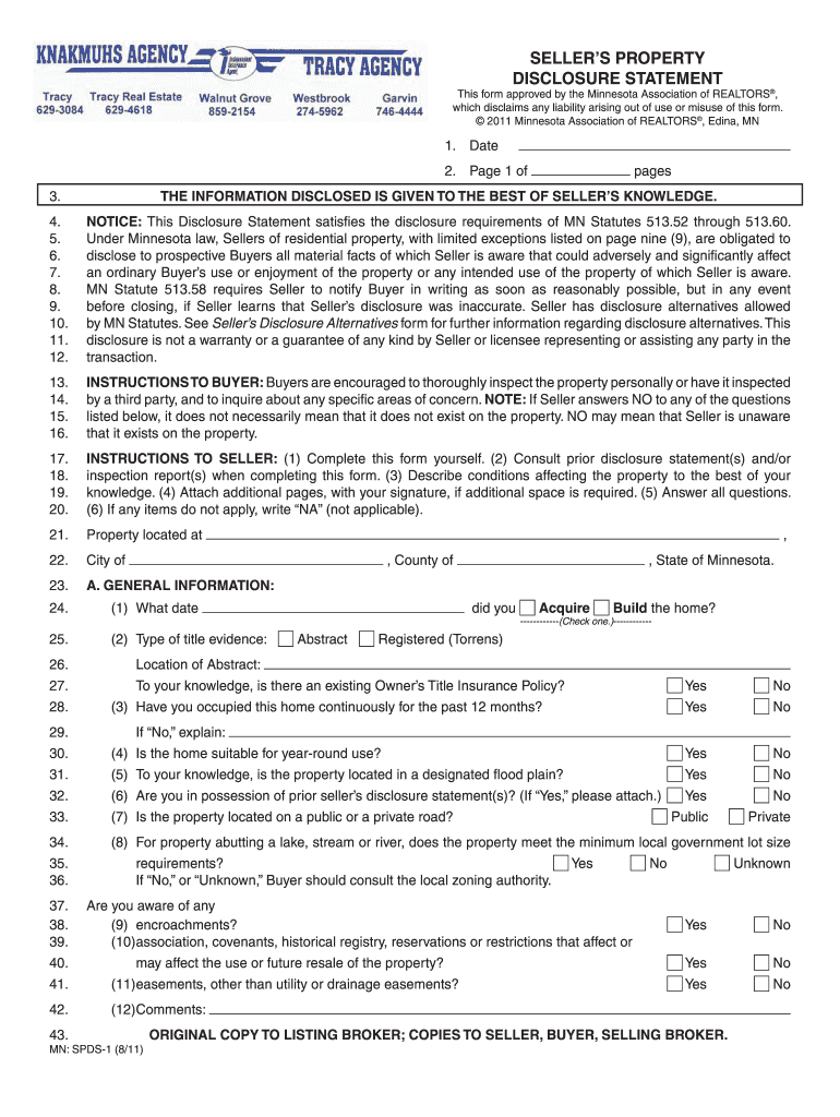 Minnesota Seller's Property Disclosure Statement  Form