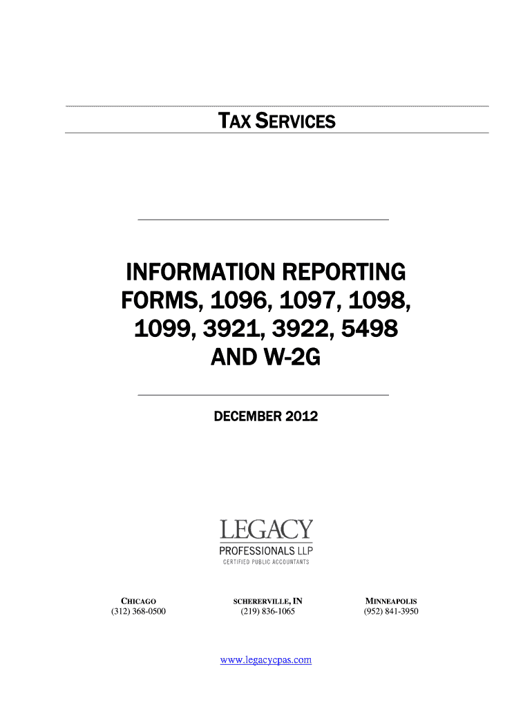  Information Reporting Forms 1099, 1096, and 5498 Legacy 2012-2024