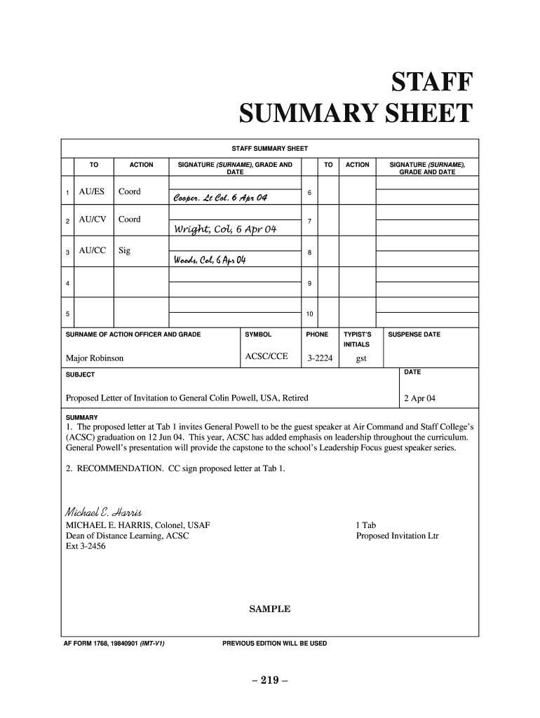 Staff Summary Sheet  Form