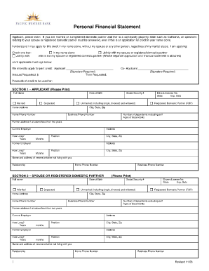 Personal Financial Statement Form FNB Pacific Western Bank