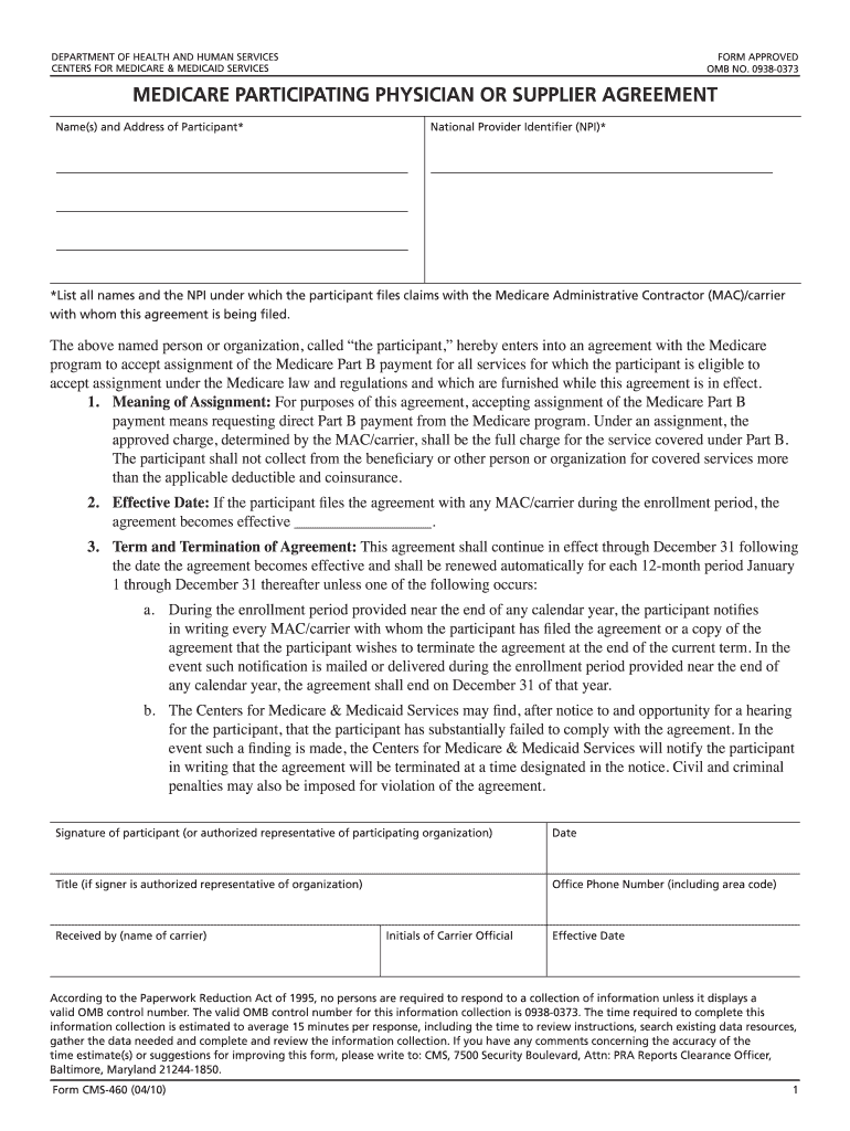  Cms 460 Form 2010-2024