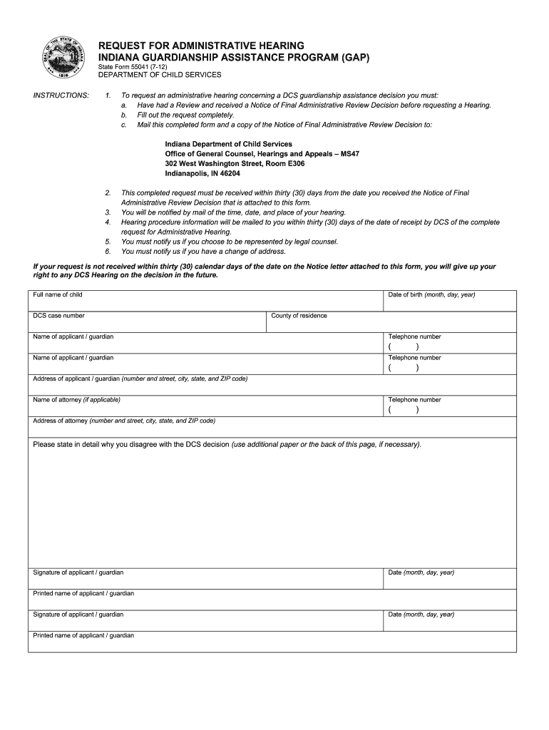 Indiana Request Hearing  Form