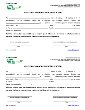 CERTIFICACI N DE RESIDENCIA PRINCIPAL DTOP - Fill Out and Sign ...