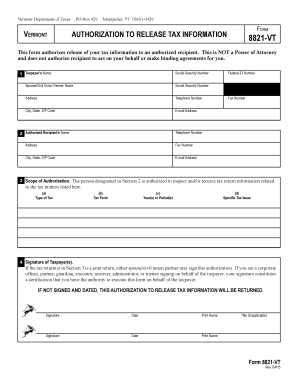 8821 VT Department of Taxes Tax Vermont  Form