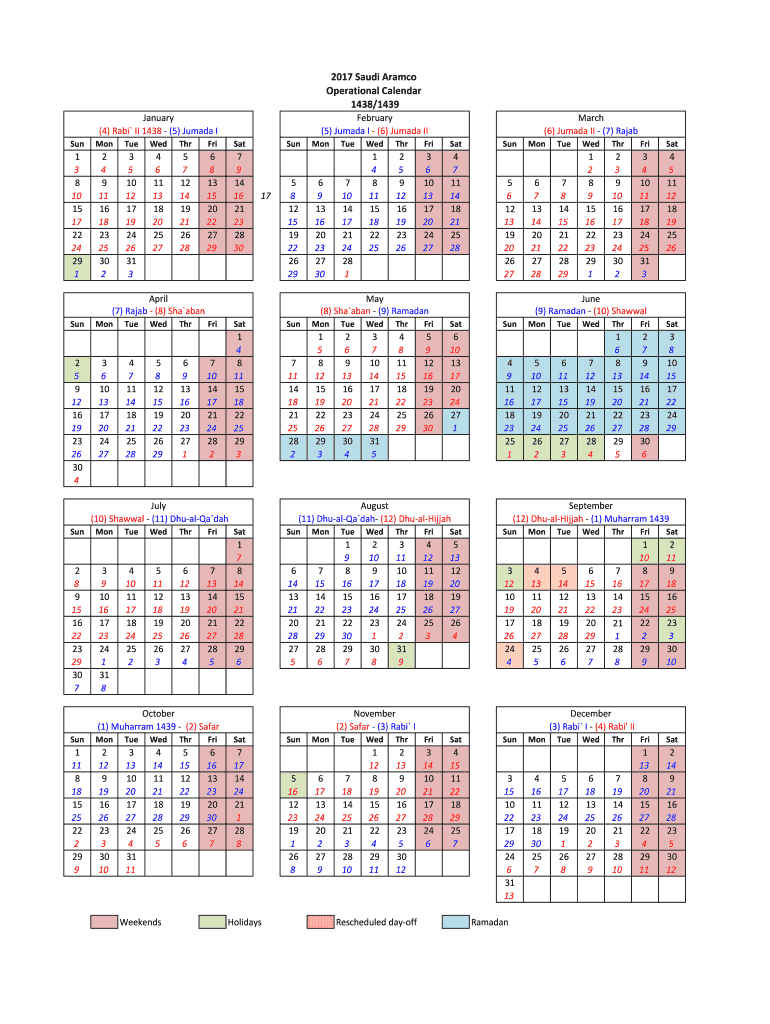 Saudi Aramco Operational Calendar PDF 2017-2022: get and sign the form in seconds