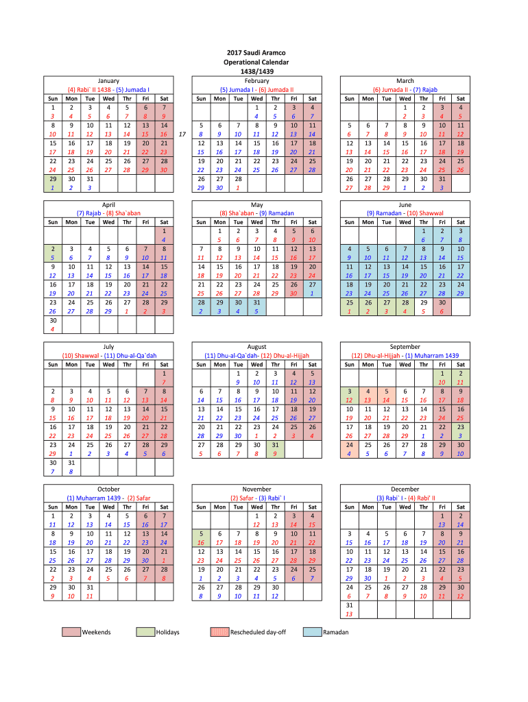  Saudi Aramco Operational Calendar PDF 2017-2024