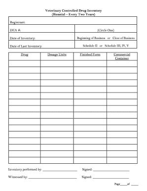 Vmb Biennial Drug Log Beginning of Business  Form