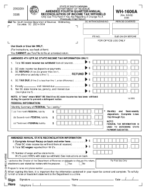 WH 1606A the South Carolina Department of Revenue  Form