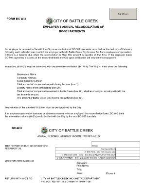 City of Battle Creek Annual Reconciliation Form