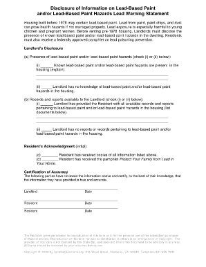 Disclosure of Information on Lead Based Paint Andor Lead Based Paint Hazards Lead Warning Statement