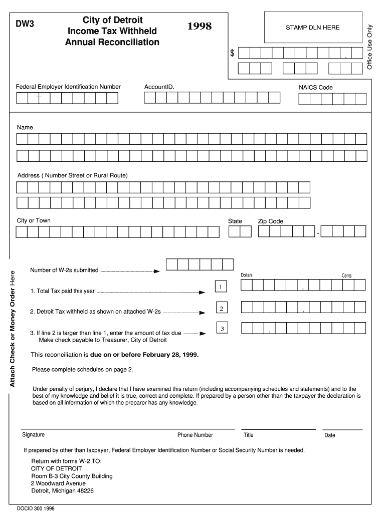 City of Detroit Treasury Form Dw3